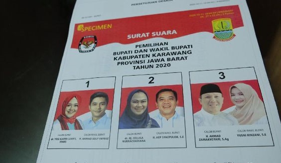 Sampel surat suara Pilkada Karawang 2020. (Foto: Luthfiana Awaluddin)