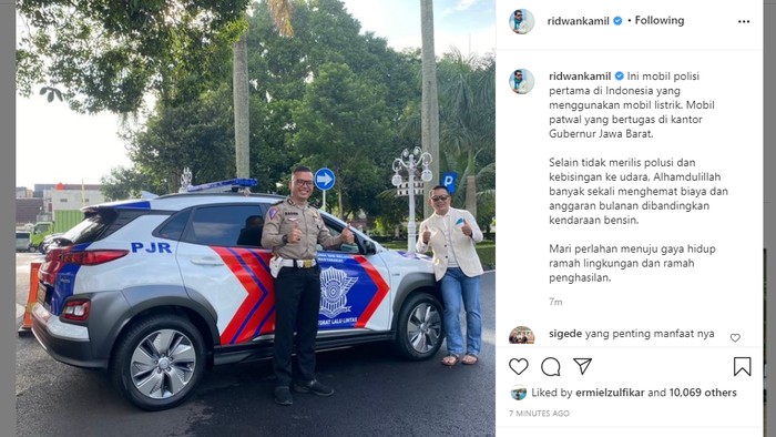 Ridwan Kamil Pamer Mobil Polisi Pertama di RI yang Pakai Tenaga Listrik